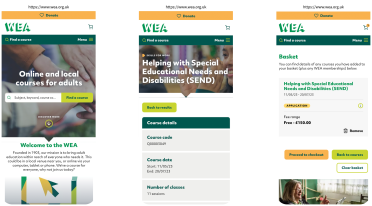 Mockup of WEA website on three mobile devices