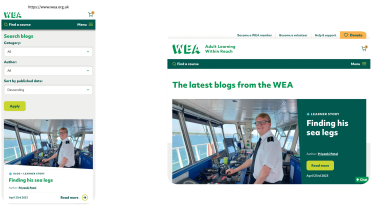 Mockup of WEA website on mobile and tablet